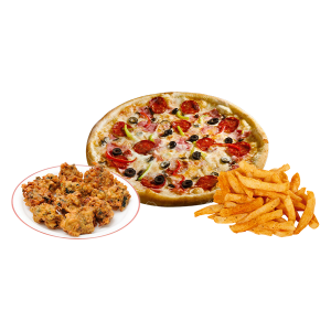 Mede Foods-Glasgow-Top-Restaurant-&-Fast-Food-10″-Pizza-With-Any-2-Topping-Veg-Pakora-&-Chips