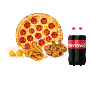 Mede Foods-Glasgow-Top-Restaurant-&-Fast-Food-16″-Pizza-With-2-Topping-2-Chip-Onion- Ring-Veg-Pakora-2LTR-Soft-Drink