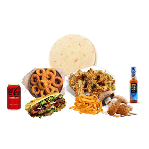 Mede Foods-Glasgow-Top-Restaurant-&-Fast-Food-Chicken- Mushroom-&-Vegetable-Pakora-Donner-Meat-Chips-Onion-Rings-Mild-Sauce,-2-Tortilla-&-Can